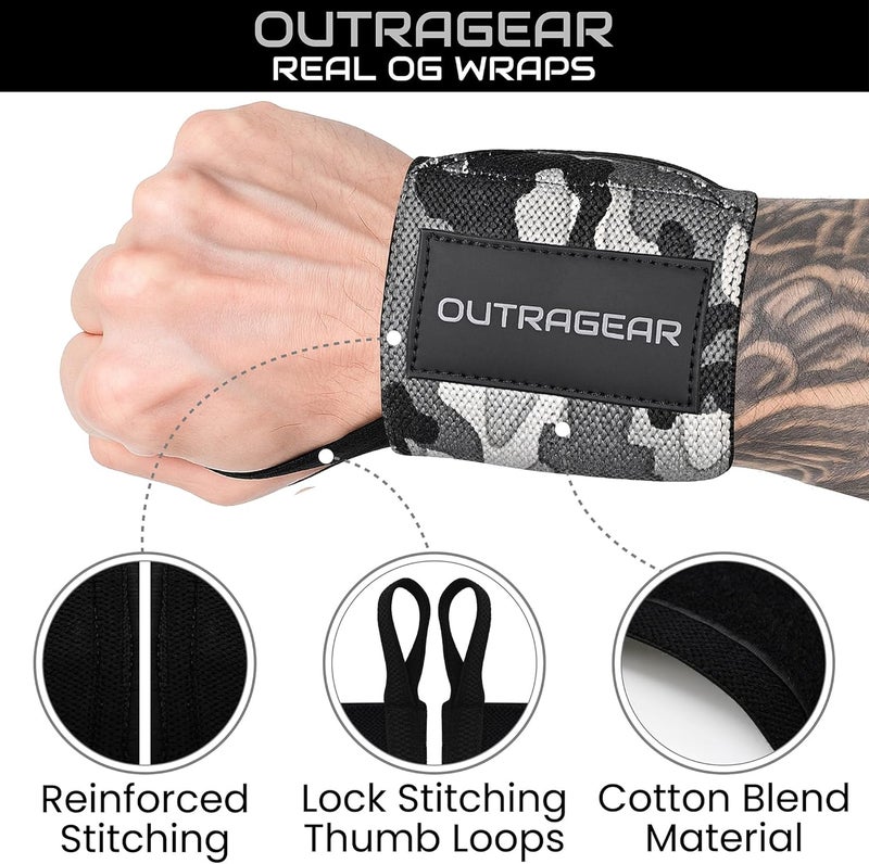 OUTRAGEAR 18" OG-Grade Wrist Wraps for Weightlifting – Heavy Duty Wrist Support with Thumb Loop & Lockdown Strap – Wrist Straps for Powerlifting, Bench Press & Gym Training - Image 3